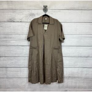 Grae Cove Women's Brown 100% Linen Short Sleeve Natural Dress Size Large